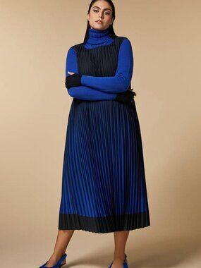 NEW MARINA RINALDI “Danzare” Pleated Maxi Tank Dress – Black/Blue – Women’s 16